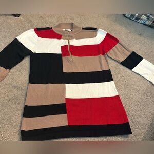 Carol Rose Colorblock sweater - Red, Black, White, Tan